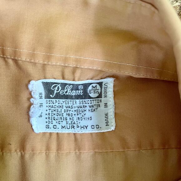 Vintage 70s men’s tan cotton button down shirt - Picture 4 of 4